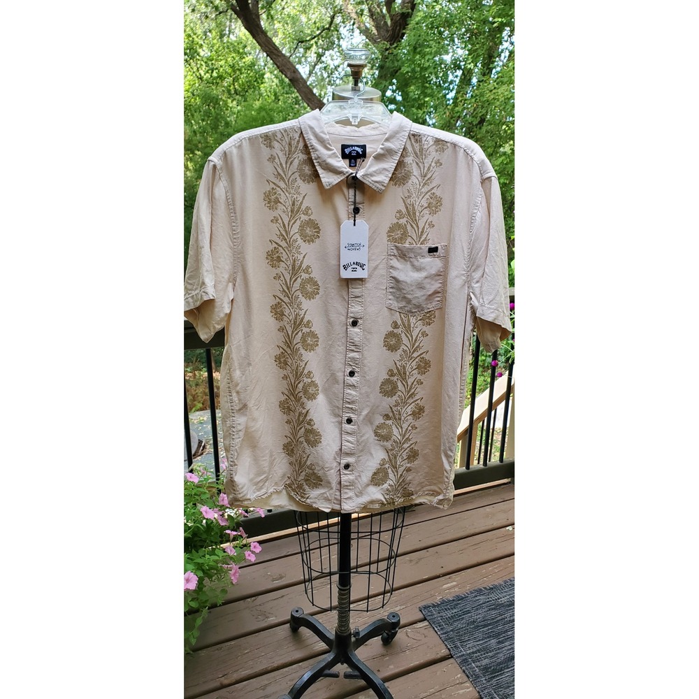 Billabong Cordoba SS Linen Blend Floral Embroidered Shirt Stone XL 24A041510